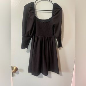 Womens Flowy Puff Sleeve A Line Dress Square Neck Solid Color Midi Dress Ruffle